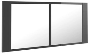 Dulap de baie cu oglinda si LED, gri extralucios, 100x12x45 cm gri foarte lucios