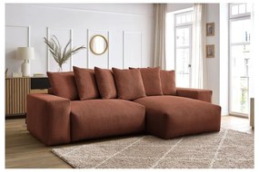 Colțar teracotă extensibil/cu spațiu de depozitare cu tapițerie din catifea reiată Voltaire – Bobochic Paris