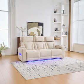 Canapea 3 locuri cu 2 reclinere electrice, masuta, USB-C, suport pahare, lumini de citire, lumini LED, Torven 216x96cm