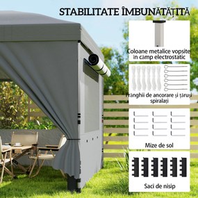 Outsunny Foișor Pliabil 3x6m Pop-Up cu 6 Pereți Laterali, Foișor de Grădină Reglabil pe Înălțime cu Saci de Nisip, Geantă cu Roți, UV50+ pentru Exterior, Gri Închis | Aosom Romania