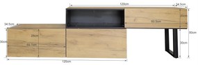 Mobilă TV modulară, reglabilă în lungime de la 135 la 200 cm, cu trei sertare și compartiment spațios, 120x34,5x30 cm + 120x34,5x50 cm, Natural