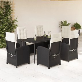 vidaXL Set mobilier de grădină cu perne, 7 piese, negru, poliratan