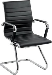Scaun vizitator negru OFF 806 din piele sintetică și cadru cromat tip sanie