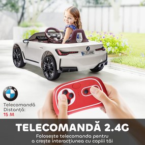 HOMCOM Masinuta Electrica pentru Copii BMW i4 cu Licenta de 12V cu Telecomanda, Baterii Portabile, Muzica, Claxon, pentru 3-6 ani Alb | Aosom Romania