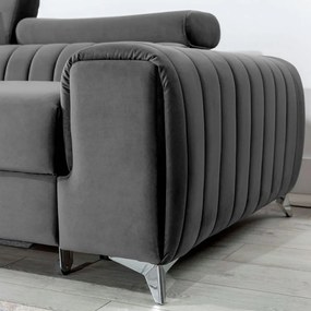 Colțar gri închis extensibil/cu spațiu de depozitare cu tapițerie din catifea (cu colț pe partea stângă/cu șezlong) Grayson – ELTAP