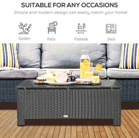 Outsunny Mobilier pentru Terasă, Măsuță de Cafea din Răchită, Rezistentă la Apă, cu Blat din Sticlă Securizată, 86x50x39cm, Negru | Aosom Romania