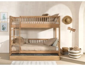 Pat pentru copii în culoare naturală supraetajat/cu extensie suplimentară din lemn de stejar cu spațiu de depozitare 90x200 cm Forrest – Vipack