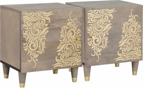 vidaXL Noptieră cu ușă 2 pcs Gri 40 x 33 x 46 cm Lemn de mango solid