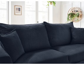 Canapea albastru-închis extensibilă cu tapițerie din catifea reiată 225 cm Augustin – Bobochic Paris