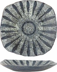Platou de servire din ceramică, gri, model soare pictat manual, glazură reactivă, 6 x 32 cm, „Ramie”