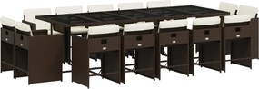 vidaXL Set mobilier de grădină cu perne, 15 piese, maro, poliratan