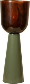 Lampă de masă din rășină maro cu structură din metal kaki, abajur în formă de cupă, finisaj lucios, 48×14 cm, „Velaro"