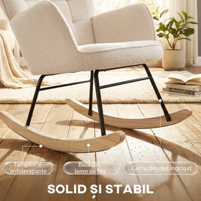 HOMCOM Balansoar Tapițat cu Cotiere, Fotoliu din Lemn și Oțel pentru Living și Dormitor, 71x92x101 cm, Bej