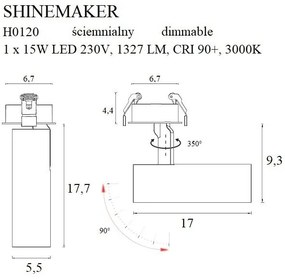 Spot LED directionabil incastrabil tavan fals SHINEMAKER negru
