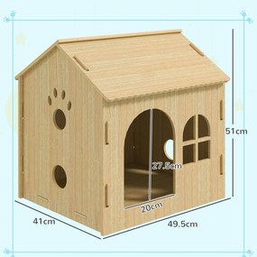 PawHut Căsuță pentru Câini de Interior cu Fereastră Mică și Intrare Frontală, 49,5x41x51 cm, Lemn Natural | Aosom Romania