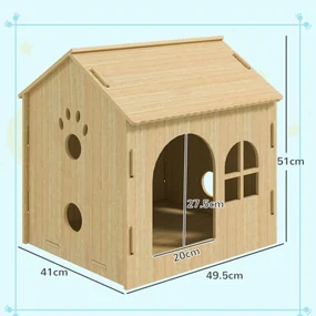 PawHut Căsuță pentru Câini de Interior cu Fereastră Mică și Intrare Frontală, 49,5x41x51 cm, Lemn Natural | Aosom Romania