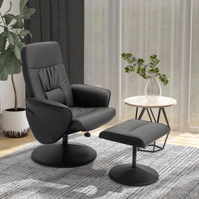HOMCOM Fotoliu Relax Rotativ 360° din Metal și Piele Sintetică, cu Suport pentru Picioare, Spătar Reglabil, Negru | Aosom Romania