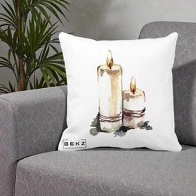 Perna Decorativa Lumanari Acuarela Iarna, 40x40 cm, Alba Mata, Husa Detasabila, Perna Inclusa, BEKZ®
