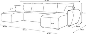 Coltar extensibil in forma de U SEVIO, gri, 311x145 cm + 2 perne GRATUIT