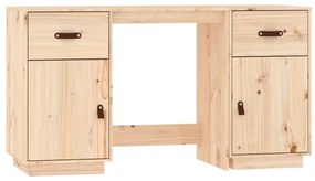 Birou cu dulapuri, 135x50x75 cm, lemn masiv de pin Maro