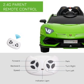 HOMCOM Masina Electrica pentru Copii, Automobil Lamborghini Aventador cu Telecomanda, Faruri LED, Muzica, Varsta 3-8 Ani, Verde | Aosom RO