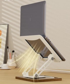 Suport ergonomic pentru laptop și tabletă, construcție premium din oțel carbon și lemn masiv, Gri