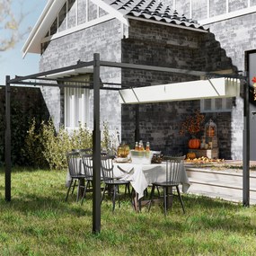 Outsunny Pergolă Pavilion cu Acoperiș Retractabil Rezistent la Apă, Culoare, 298x298x230 cm, Alb Crem | Aosom Romania