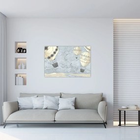 Tablou - Baloane deasupra orașului, nuanțe reci (90x60 cm)