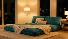 Canapea albastru-verde extensibilă cu tapițerie din țesătură bouclé 150 cm Faster – Mauro Ferretti