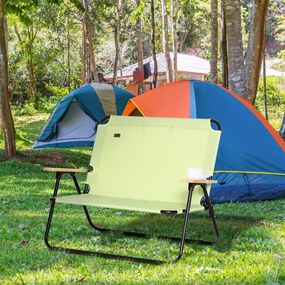 Outsunny scaun de camping 2 locuri, pliabil, cu suport pentru băuturi, 141 x 67 x 80 cm, Verde | Aosom Romania