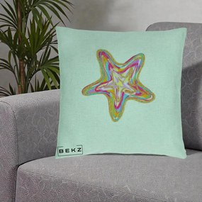 Perna Decorativa Stea de Mare Neon Curcubeu, 40x40 cm, Verde Menta, Husa Detasabila, Perna Inclusa, BEKZ®