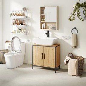 HOMCOM Dulap sub chiuvetă, dulap cu 2 uși, raft reglabil, 60x30x60 cm dulap de baie cu cadru din oțel, pentru chiuvete fără piedestal, stejar | Aosom Romania