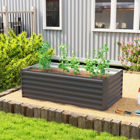 Outsunny Pat de Grădină Ridicat pentru Exterior cu Fund Deschis și Bare de Susținere, Jardinieră din Oțel Galvanizat, pentru Flori, Legume, Balcon sau Grădină, 180x90x57,5 cm, Gri Închis | Aosom Romania