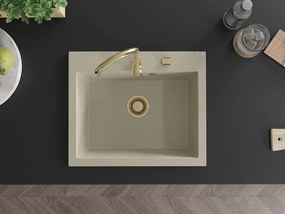 Mexen Elix chiuvetă din granit cu 1 compartiment 600 x 500 mm, bej, sifon auriu - 6525601005-69-G