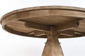 Masă dining rotundă din lemn reciclat, natur, 6 locuri, cu picior central în formă de balustru, 76 x 140 cm, „Mesa”