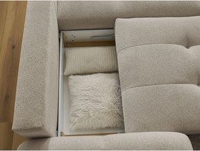 Colțar bej extensibil/cu spațiu de depozitare cu tapițerie din chenille (cu colț pe partea dreaptă/cu șezlong) Roxelane – Bobochic Paris