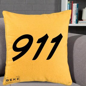 Perna Personalizata 911 Bold, 40x40 cm, Galben, Husa Detasabila, Perna Inclusa, BEKZ®