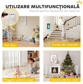 PawHut Gard pentru Câini cu 8 Panouri Modulabile cu Închidere Automată, din Oțel și ABS, 61x3x75 cm, Alb | Aosom Romania