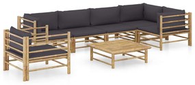 3058248 vidaXL Set mobilier de grădină cu perne gri închis, 7 piese, bambus