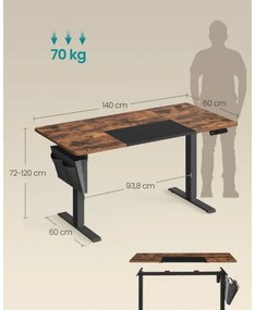 Birou reglabil pe înălțime SOLEA-X maro/negru