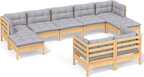 vidaXL Set mobilier de grădină cu perne gri, 9 piese, lemn masiv pin