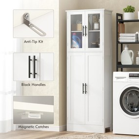 HOMCOM Dulap Baie 170 cm, Depozitare Independentă cu Uși din Sticlă și Rafturi Reglabile, Alb | Aosom Romania