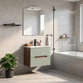 Trent 60 dulap de baie inferior cu chiuvetă ceramică (2 sertare) stejar apus de soare-olive verde