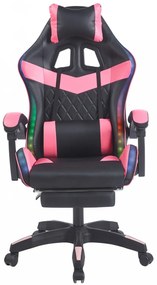 Scaun gaming, sistem iluminare bandă LED RGB, masaj în perna lombară, suport picioare, Negru/Roz