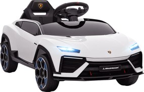 AIYAPLAY Mașină Electrică pentru Copii Licență Lamborghini cu Claxon și Telecomandă, 101.5x49x43 cm, Albă | Aosom Romania