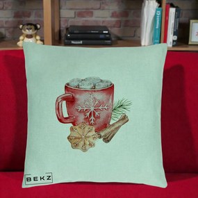 Perna Decorativa Cacao de Iarna cu Biscuit, 40x40 cm, Verde Menta, Husa Detasabila, Perna Inclusa, BEKZ®