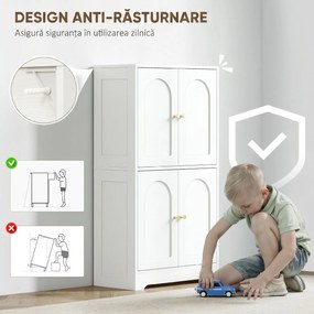 HOMCOM Comodă Bucătărie, Dulap Bucătărie cu 2 Dulapuri, 4 Uși Arcuite, 2 Rafturi Reglabile, cu Dispozitiv Anti-Răsturnare, 60x30x110 cm, pentru Sala de Masă, Living, Alb | Aosom Romania