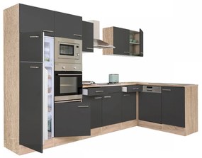 Mobilă de bucătărie de colț Yorki 340, corp din stejar sonoma, cu față antracit satinat