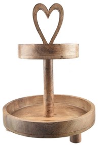 InDecor Suport decorativ din lemn de mango Heart 2 niveluri, 30 x 30 x 42 cm