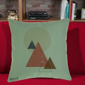Perna Decorativa Geometric Munti si Soare, 40x40 cm, Verde, Husa Detasabila, Perna Inclusa, BEKZ®